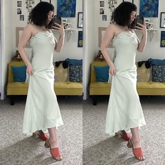 VINTAGE 90’S NIGHT WAY COLLECTIONS PASTEL GREEN MAXI FORMAL DRESS W HEART ACCENT