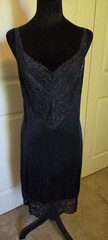 Vintage Vanity Fair Black Satin Lace Slip Dress Nightgown Size 36 / 24″ 42