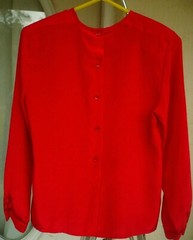 DISTRESSED VTG 80S S M 4 P ALEXANDRIA RED SILKY PLEATED SECRETARY BUTTON BLOUSE