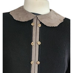 Vintage 80s CIAO Dress Drop Waist Black Knit Gray Faux Suede / M