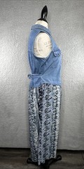 Another Thyme Dress Size 5 Jean Top Blue Floral Button Down Tie Back Vtg 90’S