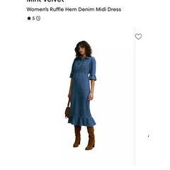 Mint Velevet denim ruffled bell sleeved shirt dress western romance Small
