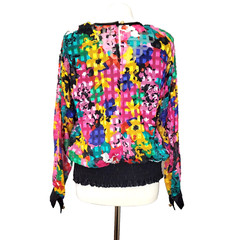 Vintage 80s Rainbow Color block Blouse Teddi Shirt Size Large Metallic Sparkly