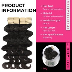 Lashey 20″ Body Wave Tape-In Human Hair Extensions 100% Invisible Soft