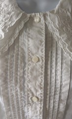 Antique White Cotton Blouse, Hand Embroidered, Cinched waist, French Navy Sz M
