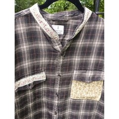 Upcycled Boho Patch Flannel Shirt, Ruffle, Western Hippie Cowgirl Style