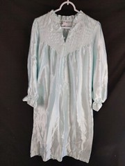 Vintage Fundamentals Petite Sz M Aqua Polyester Nightgown 3 Button Top Ruffle