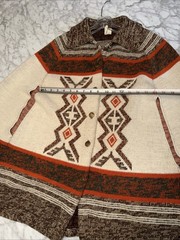 Vintage 1970s JC Penney Acrylic Knit Cape Poncho Heart Aztec Print Womens OSFA