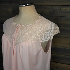 Formfit Rogers Nightgown Womens M 12/14 Pink Sheer Lace Button up 60’s Vtg USA