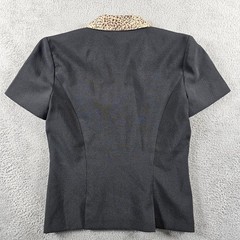 Vintage DBY Ltd Black Leopard Print Collar Short Sleeve Blazer Top Size 3/4