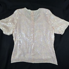 Stenay Womens XL Pink Silk Beaded Sequin Pearl 2Pc Skirt Blouse India VTG
