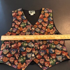 EJM Vintage 90’s Teddybear Pattern Tapestry Vest Womens 6 Petite Indie Festival