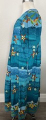 Vtg Phases Tropical Floral Cotton House Patio Dress Blue Hawaiian Midi MuuMuu L