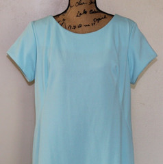 Vintage 1970s Light Blue Polyester Short Sleeve Maxi Shift Dress Women’s L/XL