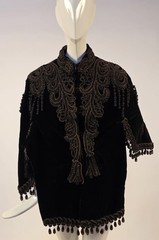 VICTORIAN 1870’S BLACK VELVET DOLMAN CAPE W SOUTACHE DETAIL + BUSTLE REAR