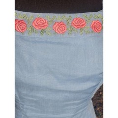 Vtg 50s 60s Peplum Top Curvy Cami Blue Pink Roses Embroidered Bust 30 XS Union