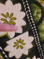 Vintage 70s Keone Hawaiian Barkcloth Midi Dress Green Floral Tiki Button Front