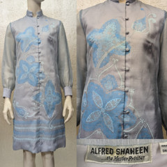 Vintage 1960’s Ladies ALFRED SHAHEEN Master Printer Ice Blue Sheath Dress
