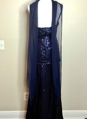 Vtg Kiki Hart New York Women’s Evening Gown Navy Blue Sequin W Peplum And Scarf