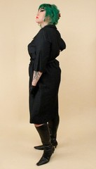 1950s Vtg Black Plus Size Volup Collared Sailor Button Dress Goth Pin Up 1X B48″
