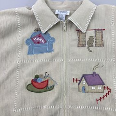 Vintage Teddi Jacket Women’s Medium Full Zip Kitty Cat Knitting Home Lady Meow