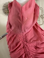 1930s 40s Rayon Crepe Dress Ruched Knot Bodice Floral Bias Skirt Talon Zip AS-IS