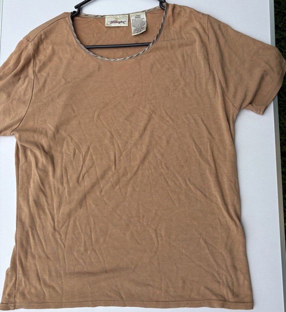 Vintage Worthington Tan and Beige 90s Short Sleeve Top Size Large