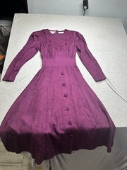 Vintage Karin Stevens Purple Long Sleeve Dress Size 6 Cottage Core Prairie