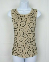 VTG 1990s 2000s MOD ANN TAYLOR SILK BEADED SLEEVELESS TOP SIZE MEDIUM TAN BLACK