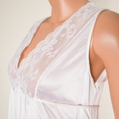 💖 VTG GILEAD Ivory Nylon Chiffon & Lace Peignoir Set Nightgown & Robe 32 USA