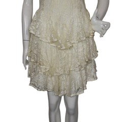 Vintage 80s NUANCE Dress/Jacket Set, XS, Lace, Yellowed, Ruffle Skirt, Bolero