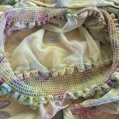 Vtg 70s Prairie Midi Dress M Purple Floral Gauze Knit Bib Dolman Balloon Sleeve