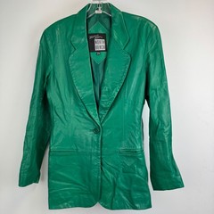 Michael Hoban North Beach Green Leather Blazer Jacket Vintage Womens Size 7/8