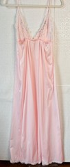 VTG VAL MODE BOHO GODDESS PINK WHITE LACE FLORAL EMBROIDERED NIGHTGOWN DRESS*S