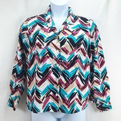 Vintage Alfred Dunner Blouse Top Shirt Silky Button Down Sz 12P Pink Green Blue