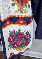 Vintage Talbots Hand Knit Fruit Patriotic School Teacher Cardigan Sweater Sz L
