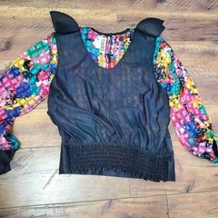 Vintage 80s Rainbow Color block Blouse Teddi Shirt Size Large Metallic Sparkly