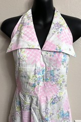 1970s 70s Vintage White Pink Purple Blue Flower Halter Dagger Collar Jumpsuit