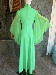 Vintage 1970s Lime Green Maxi Dress Sheer Angel Bell Sleeves Size 7/8 Home Made