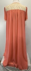 Vtg Lucie Ann Nylon Nightgown Sz Large Women’s Coral Lace Trim 70s Long