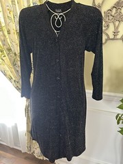 Vintage Helene Blake 90’s Dress Large Glitter Sparkle Shouder Pads Button Front