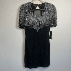 Hi Fashions of California Vintage Silk Beaded Sequin Cocktail Dress Black Sz S