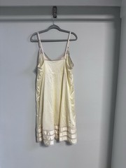 VINTAGE ADONNA Women Slip Union Made USA Nylon And Lace Shiny Vanilla 42 XL