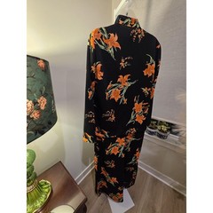 Vintage 70s 2-Piece Black and Orange Maxi Dress and Mandarin Jacket Size Large