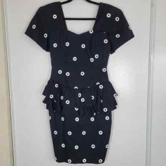 Vintage Beverley Standing 1980 Black White Cotton Dress Pin Up Polka Dot Sz 8