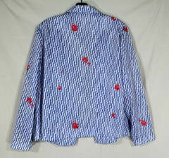 VTG DIANE ROBERTS Open Front POLY-KNIT Blue FLORAL STRIPES Jacket/Topper Sz 20