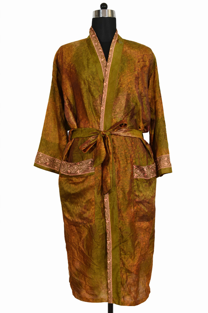 Handmade Vintage Silk Kimono Robe Boho Festival Long Jacket Beach Cover Up 006