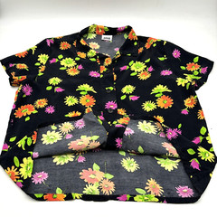 Vintage 80s JAG Black & Neon Floral Print Button Down Blouse Women’s M/L