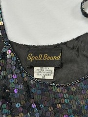 VTG 100% Silk Sequins Beaded Spaghetti Black Strap Top Spell Bound Size Medium