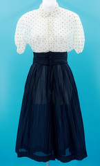 Vtg Womens 40s 50s Sheer Navy & White Polka Dot Dress W/ Belt XXS/XS 1940s 1950s